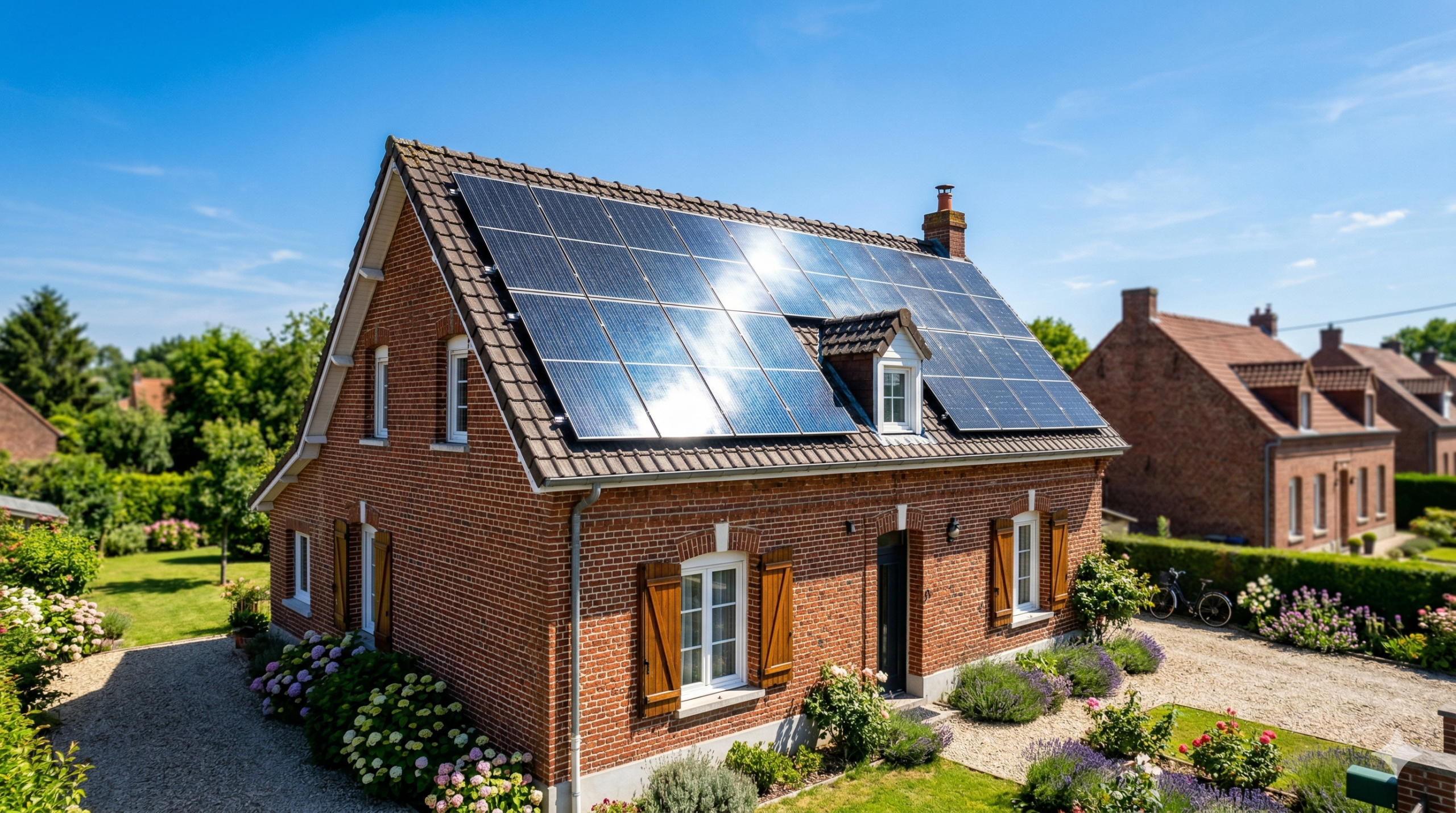 Résultat impeccable d'un Nettoyage panneaux solaires Dunkerque sur une toiture typique de Malo-les-Bains.